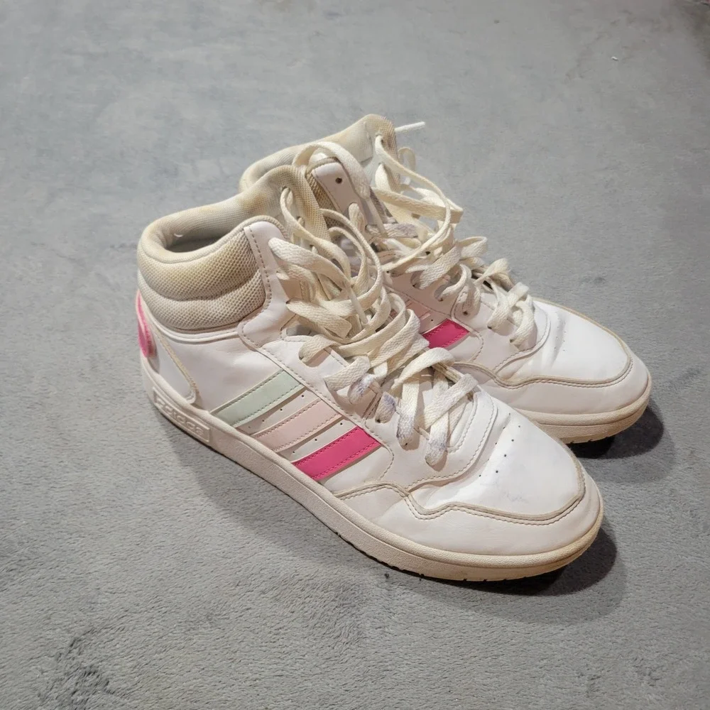 Adidas Hoops 3.0 Mid Womens 8.5 White Pink Pastel GX7 Basketball Sneaker Retro‎